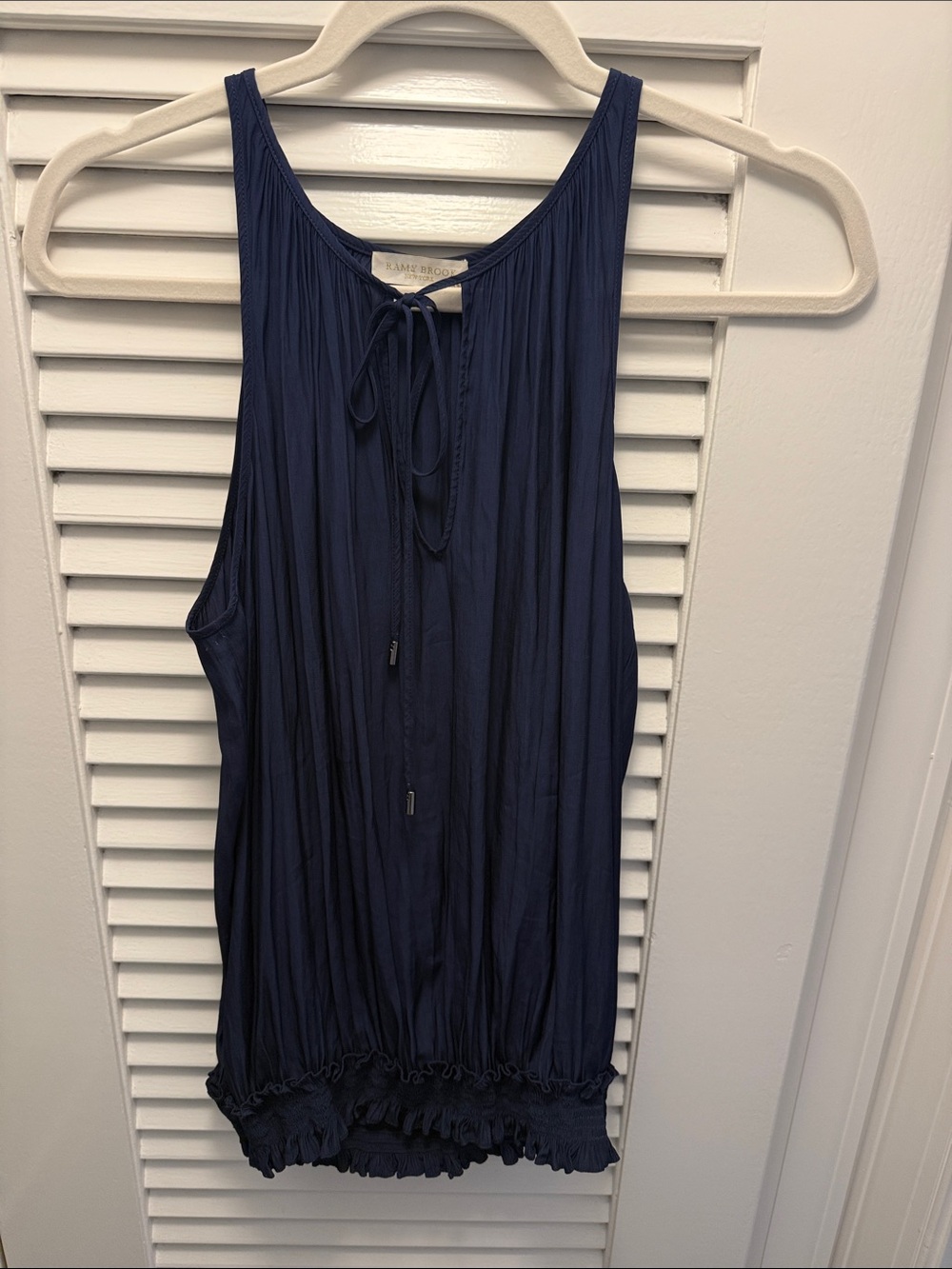 Ramy Brook Deep Navy Pleated Tie-Front Tank with Ruffle Hem